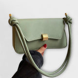 Flap Shoulder Bag with Knotted Strap and Metal Clasp