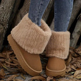 Faux Fur Ankle Boots with Platform Sole and Round Toe