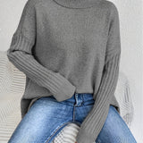 Long Sleeve Turtleneck Sweater with Asymmetric Hem