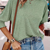 Round Neck Blouse with Smocked Puff Sleeve