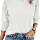 Round Neck Blouse with Smocked Puff Sleeve