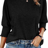 Round Neck Blouse with Smocked Puff Sleeve