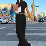 Two-Piece Set with Wide-Leg Pants and Fitted Crop Top