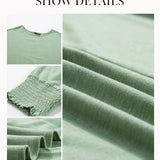 Round Neck Blouse with Smocked Puff Sleeve