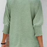 Round Neck Blouse with Smocked Puff Sleeve