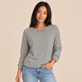 Women's Striped Top with Crew Neck Long Sleeves and Relaxed Fit