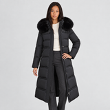 Long Puffer Coat with Faux Fur Hood and Side Pockets