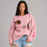 Knit Dog Patch Sweater with Crew Neck