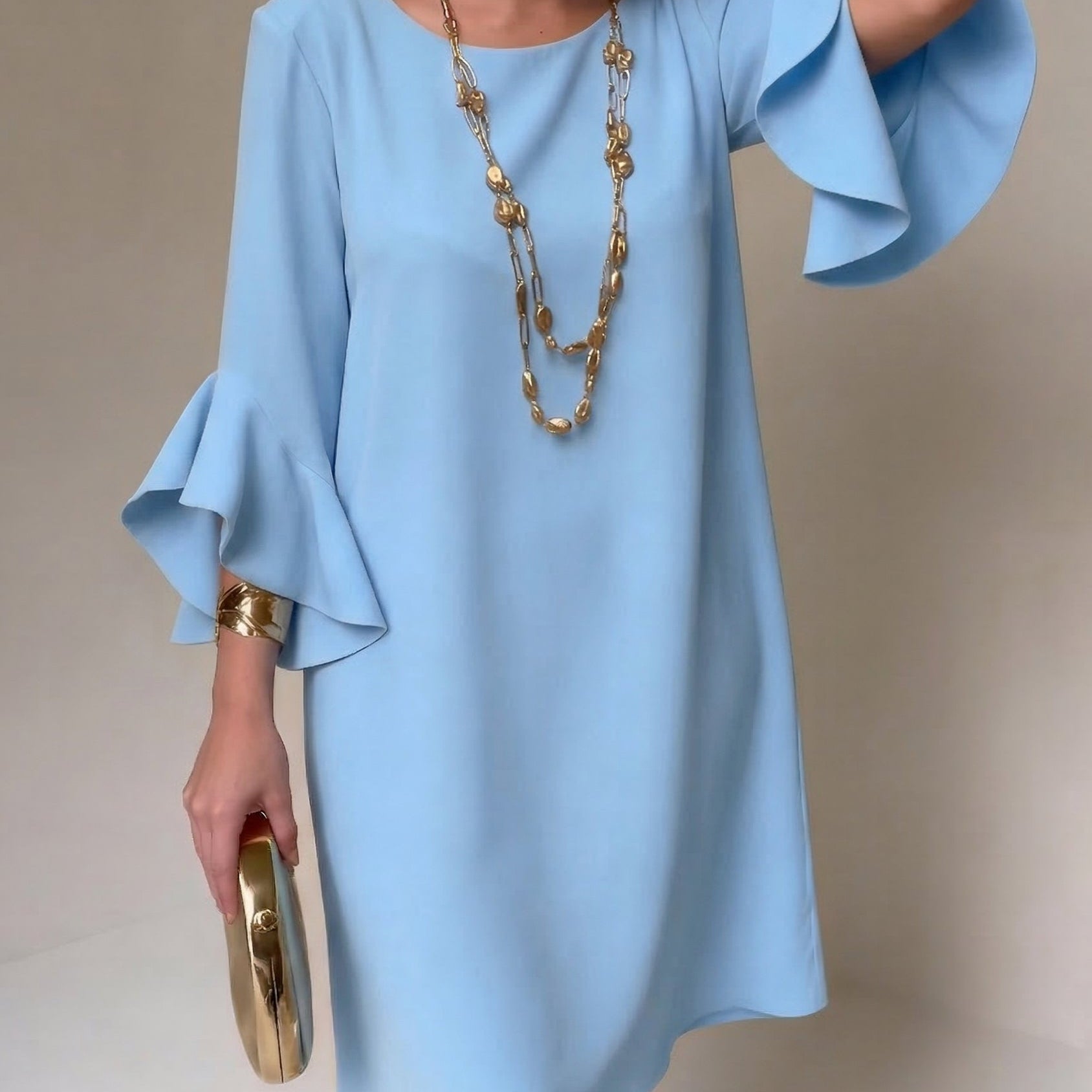 Ruffle Sleeve Shift Mini Dress with Boat Neck