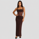 Bodycon Maxi Dress with Tie Straps and Lace Waist