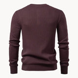 Ribbed Round Neck Half Button Sweater