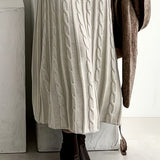 Cable Knit Maxi Sweater Dress with Round Neck and Long Sleeves