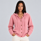 Women's Hooded Cardigan with Button Front and Drawstring Detail