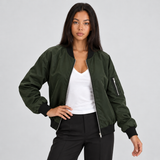 Zip Up Bomber Jacket with Ribbed Cuff and Sleeve Pocket