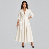 Collared A-Line Midi Dress with Pleated Skirt