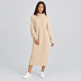 Oversized Chunky Ribbed Turtleneck Midi Dress