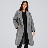 Women's Long Coat with Double Breasted Button Front and Notched Lapel Collar for Office Wear