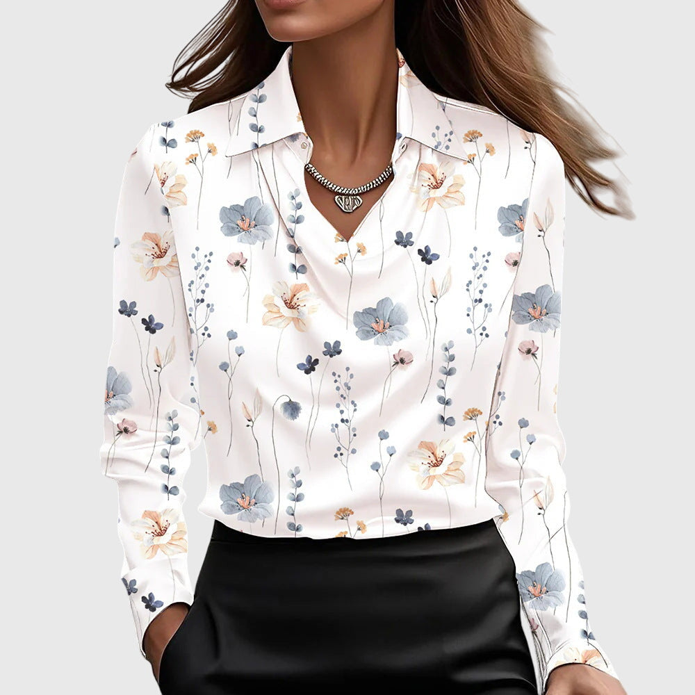 Seraphine | Elegant Satin Draped Blouse Women Long Sleeve Formal Top