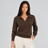 Ribbed Knit Sweater with Collar and V-Neck