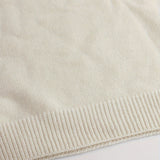 Round Neck Sweater with Striped Sleeves and Ribbed Cuff