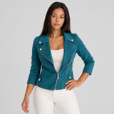 Cropped Moto Jacket with Asymmetric Zip and Flap Pocket