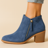 Ankle Boots with Side Zipper and Low Block Heel