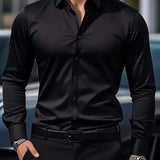 Slim Fit Button Up Shirt with Spread Collar and Long Sleeves