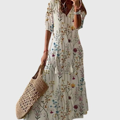 Camille | Boho Printed V-Neck Maxi Dress Women Summer Flowy