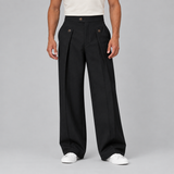 Wide-Leg Pleated Trousers with Button Waist