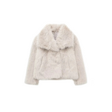 Cropped Faux Fur Jacket with Shawl Collar