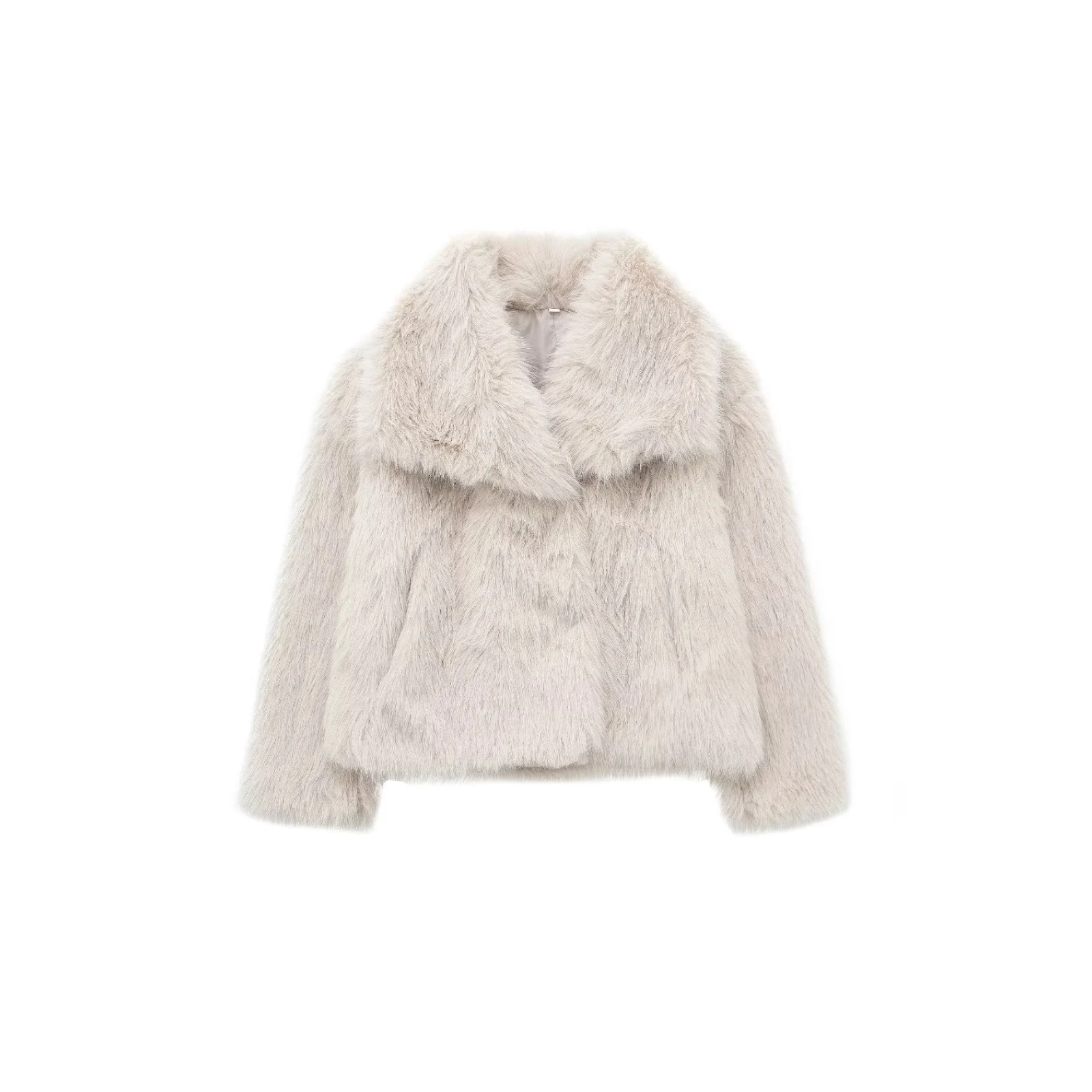 Cropped Faux Fur Jacket with Shawl Collar