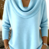 Ribbed Cowl Neck Long-Sleeve Sweater