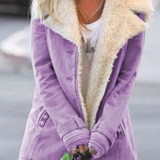 Women's Winter Coat with Faux Fur-Look Collar and Button Front for Everyday Wear