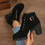 Women's Ankle Boots with Block Heel and Lace-Up Front for Everyday Wear