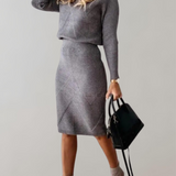 Ribbed Knit Two-Piece Set with Turtleneck Top and Bodycon Skirt