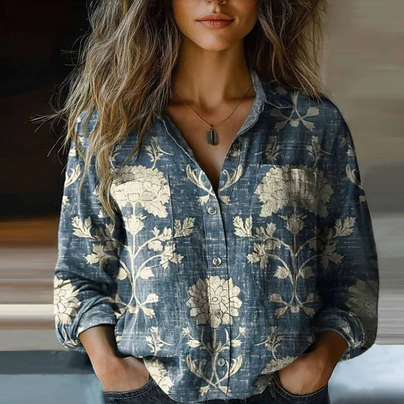 Maribel | Casual Bohemian Printed Blouse Women Button-Up Top