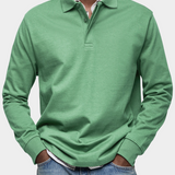 Long Sleeve Polo Shirt with Button Collar