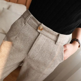 High-Waisted Straight-Leg Herringbone Trousers