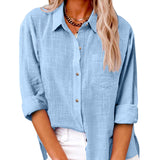 Oversized Button-Front Shirt with Chest Pocket and Long Sleeves