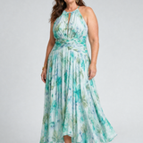 Floral Halter Maxi Dress with Keyhole and Ruched Waist