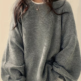Oversized Round Neck Sweater with Balloon Sleeves and Ribbed Cuff