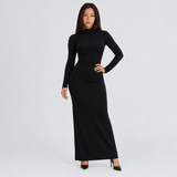 Mock Neck Bodycon Maxi Dress with Long Sleeves