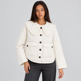 Quilted Jacket with Ruffle Collar and Flap Pockets