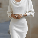 Bodycon Midi Dress with Cowl Neck and Batwing Sleeve