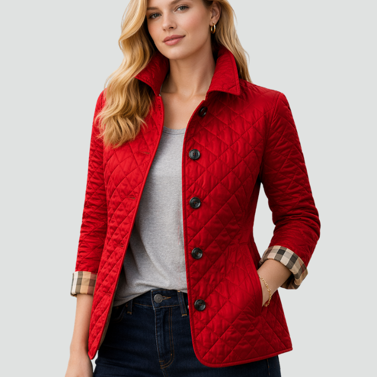 Quilted Jacket with Button Front and Point Collar