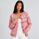 Women's Cardigan with Fair Isle Inspired Pattern and Button Front