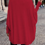 Open-Front Cardigan with Batwing Sleeves and Ribbed Knit