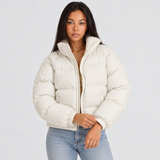 Fleece-Lined Puffer Jacket with Zip Front and Stand Collar