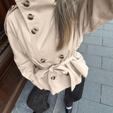 Women's Short Jacket with Stand Collar and Belted Waist