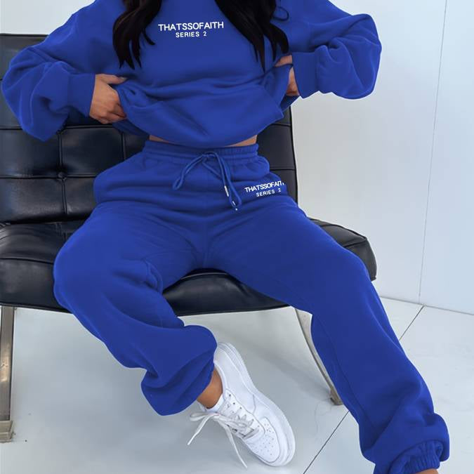 Women's Two Piece Tracksuit with Graphic Print Hoodie and Drawstring Jogger Pants